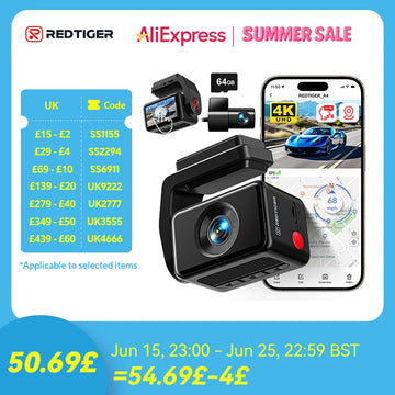 REDTIGER Dash Camera Front and Rear 4k Dash Cam Drive Recorder for WiFi GPS Car Dvr for 24H Parking Mode Black Box for Car